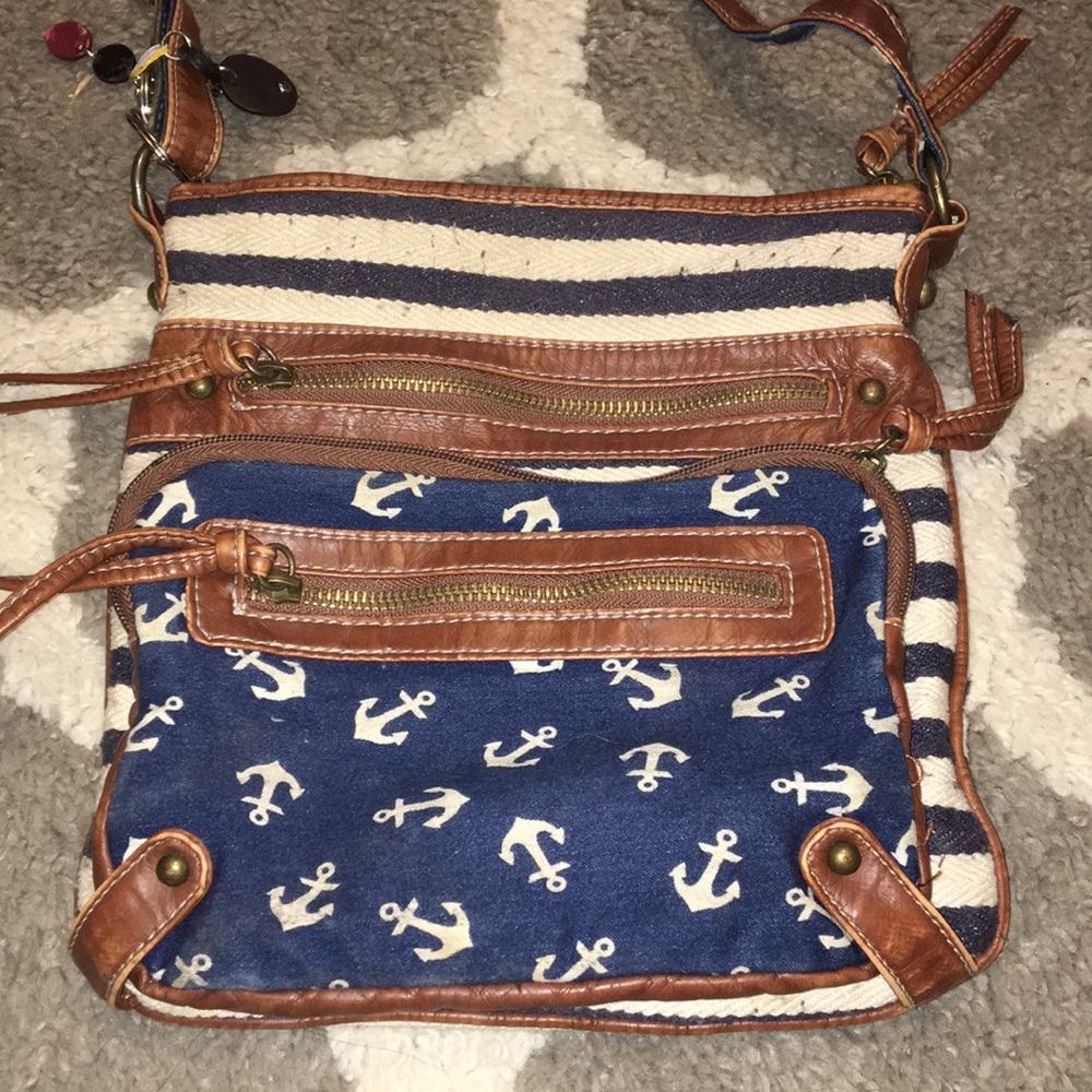 Blue and white Stripped anchor cross body purse